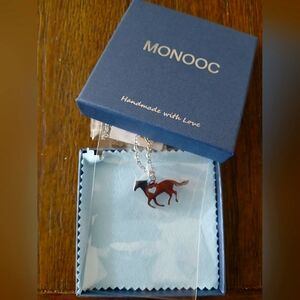 New In Box Girls Silver Necklace With Horse, Heart With Letter "A"